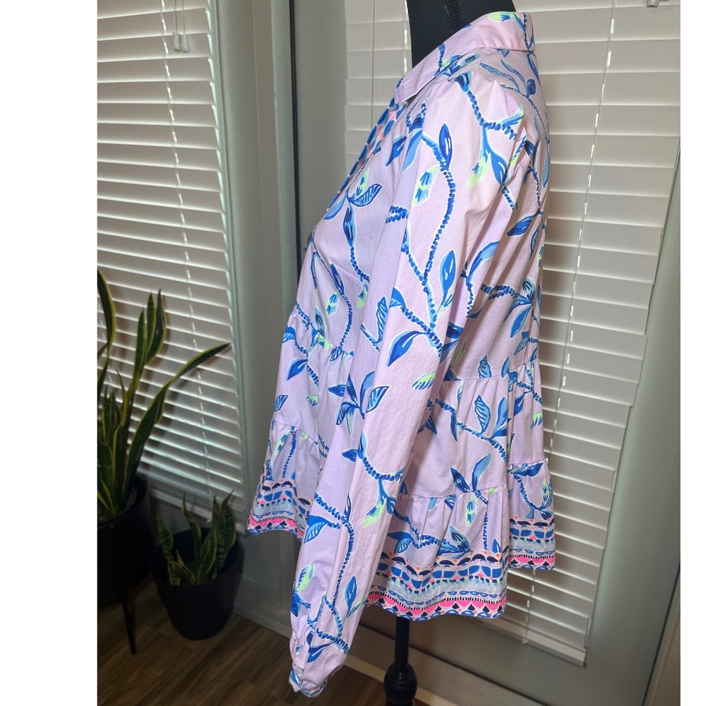 Lilly Pulitzer Kenna Top Small Purple Iris Floral Peplum Resort Preppy Blouse - Picture 10 of 11